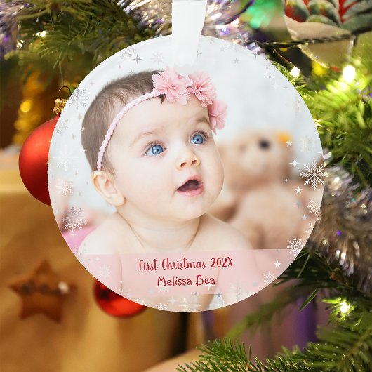 2 Foto Elegante First Christmas Baby Schneeflocken Ornament