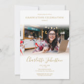 2 Foto Elegante Gold Script Foto Graduation Party Einladung (Rückseite)