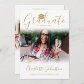2 Foto Elegante Gold Script Foto Graduation Party Einladung (Vorne/Hinten)