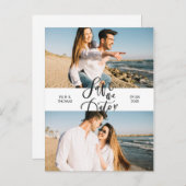 2 Foto Elegante Moderne Schrift Save the Date Ankündigungspostkarte (Vorne/Hinten)