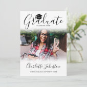 2 Foto Elegante Script Foto Graduation Party Einladung (Stehend Vorderseite)