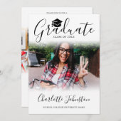 2 Foto Elegante Script Foto Graduation Party Einladung (Vorne/Hinten)