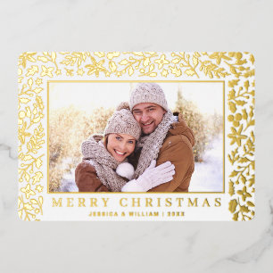 2 Foto Elegantes Weihnachtsblatt Gold Folien Feiertagskarte