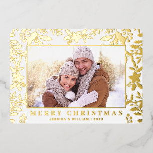 2 Foto Elegantes Weihnachtsblatt Gold Folien Feiertagskarte