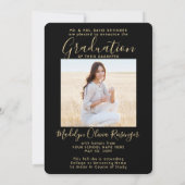 2 Foto Eltern Glückwunsch Black and Gold Abschluss Ankündigung (Rückseite)