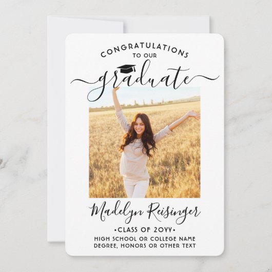 2 Foto Eltern Glückwunsch Einfaches Skript-Abschlu Ankündigung (Vorderseite)