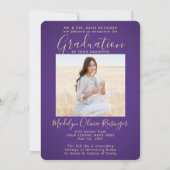 2 Foto Eltern Glückwunsch Lila & Gold Abschluss Ankündigung (Rückseite)