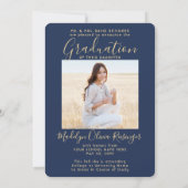 2 Foto Eltern Glückwunsch Navy Blue Gold Abschluss Ankündigung (Rückseite)