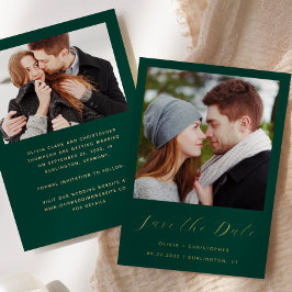 2-Foto Emerald Green Gold Script Save the Date Folieneinladung