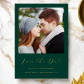 2-Foto Emerald Green Gold Script Save the Date Folieneinladung
