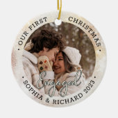 2 Foto Erste Weihnachten Verlobt Moderne Keramik Ornament (Vorne)