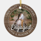 2 Foto Erste Weihnachten Verlobt Rustikale Imitate Keramik Ornament (Vorne)
