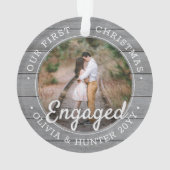 2 Foto Erste Weihnachten Verlobte graue Imitate Ho Ornament (Rückseite)