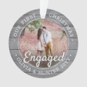 2 Foto Erste Weihnachten Verlobte graue Imitate Ho Ornament (Vorderseite)