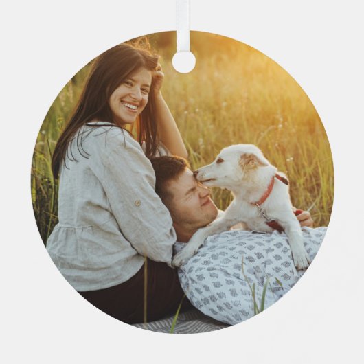 2 Foto Erste Weihnachten Verlobte Imitate Marmorru Ornament Aus Metall (Rückseite)