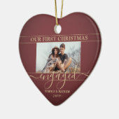 2 Foto Erste Weihnachtsfeier Verlobtes Rotes und G Keramik Ornament (Links)