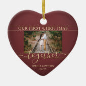 2 Foto Erstweihnachtsfest - Rotes und goldenes Her Keramik Ornament (Vorne)