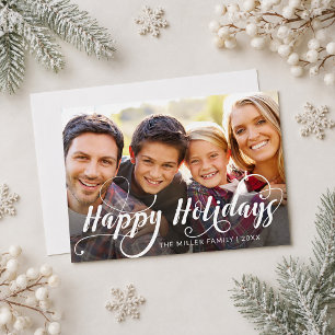 2 Foto Familie Frohe Feiertage White Script Overla Feiertagskarte
