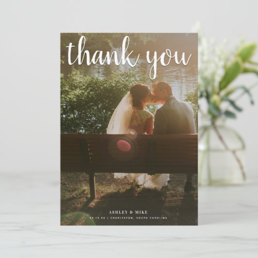 2 Foto Farbe + Schwarz & Weiß Hochzeit Vielen Dank Dankeskarte (Stehend Vorderseite)