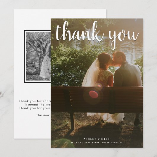 2 Foto Farbe + Schwarz & Weiß Hochzeit Vielen Dank Dankeskarte (Vorne/Hinten)