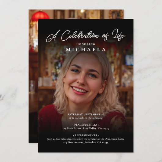 2-Foto-Feier zum Leben/Beerdigung/Gedenkfeier Einladung (Vorne/Hinten)