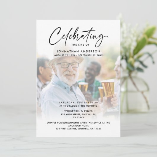 2-Foto-Feier zum Leben/Beerdigung/Gedenkfeier Einladung (Stehend Vorderseite)