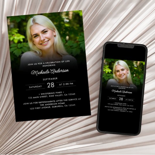 2-Foto-Feier zum Leben/Beerdigung/Gedenkfeier Einladung