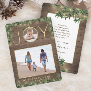 2 Foto Freude Ornament Vintage Holz und Girlande L Feiertagskarte