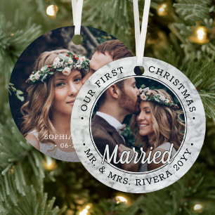 2 Foto Frischvermählte 1. Weihnachten Verheiratet Ornament Aus Metall