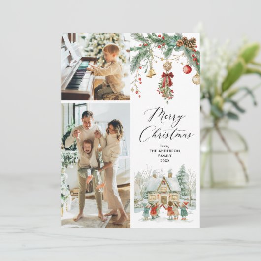 2 Foto Frohe Weihnachten Niedliche Carolers Winter (Stehend Vorderseite)