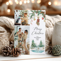 2 Foto Frohe Weihnachten Winter Szene & Mistletoe