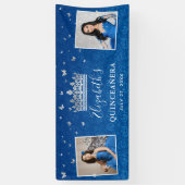 2 Foto Geburtstag Silber und Königlich Blau Quince Banner (Vertikal)