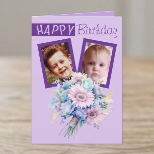 2 Foto Gerbera lila Geburtstag Karte