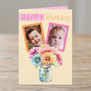 2 Foto Gerbera orange pink Geburtstag Karte