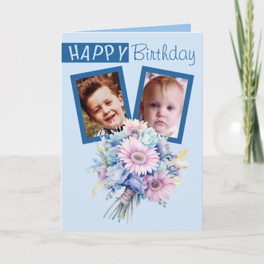2-Foto-Gerberblau-Geburtstag Karte (Vorderseite)