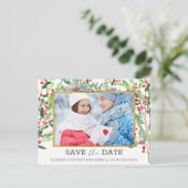 2 Foto Gold Foil Holiday Wedding Save the Date Feiertagspostkarte (Stehend Vorderseite)
