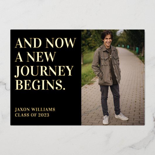 2 Foto Graduation Party Einladung Reise Gold F (Vorderseite)