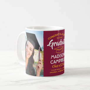 2 Foto Gratulation Absolvent Dunkelrot und Gold Kaffeetasse