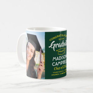 2 Foto Gratulations Absolvent Grün und Gold Kaffeetasse