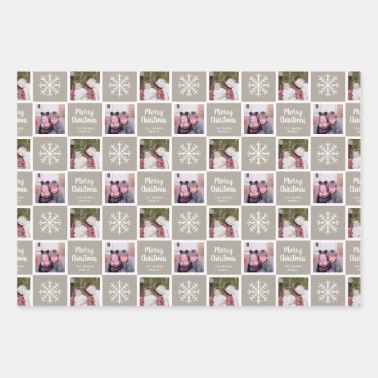 2 Foto Gray Neutrals Frohe Weihnachtsschneeflocken Geschenkpapier Set (Vorderseite 3)