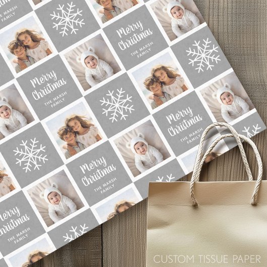 2 Foto Gray Neutrals Frohe Weihnachtsschneeflocken Seidenpapier