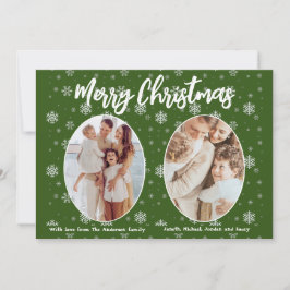 2 Foto Grüne Schneeflocken Moderne frohe Weihnacht Feiertagskarte