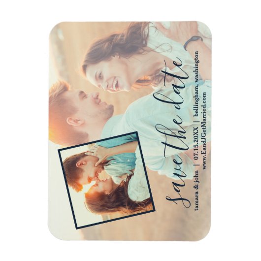 2 Foto Handschrift Save the Date Magnet (Vertikal)