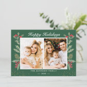 2 Foto Happy Holidays Holly Berries Weihnachten (Stehend Vorderseite)