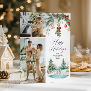 2 Foto Happy Holidays Winter Scene & Mistletoe Feiertagskarte