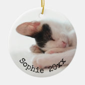 2 Foto Haustier Name & Jahr Einfache schwarze Typo Keramik Ornament (Vorne)