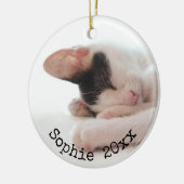 2 Foto Haustier Name & Jahr Einfache schwarze Typo Keramik Ornament (Links)