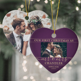 2 Foto Herr & Frau 1. Weihnachten Pflaume Lila Her Keramik Ornament