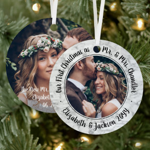 2 Foto Herr und Frau 1. Weihnachten Elegantes Faux Ornament Aus Metall