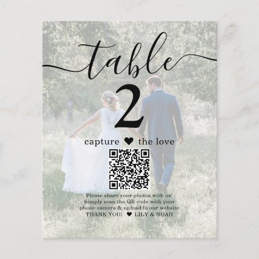 2 Foto Hochzeit Website QR Code Light Tischnummer (Vorderseite)